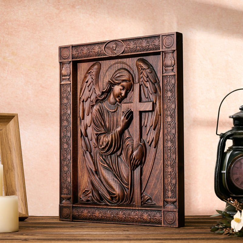 Hand-Carved Beech Wood Angel of Prayer: A Whisper of Heavenly Peace