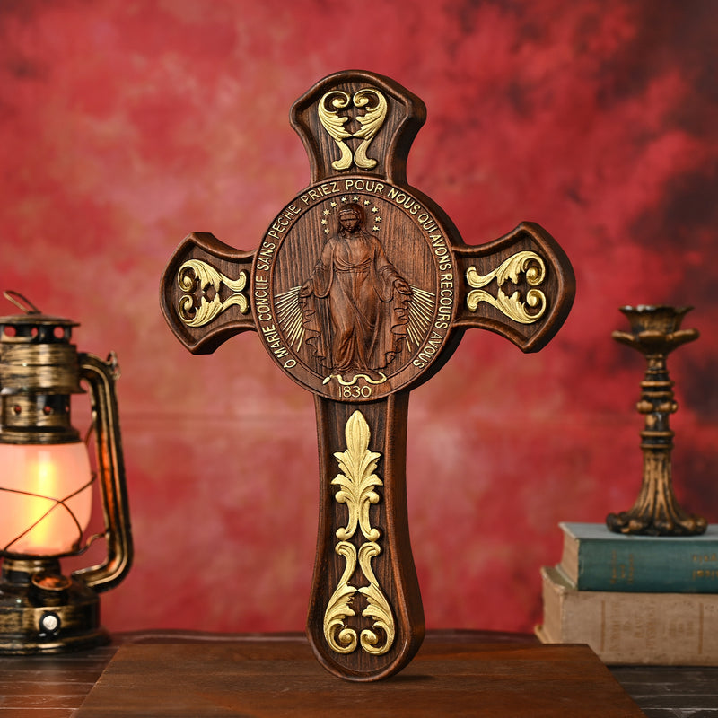 Miracle Medal Wooden Double Sided Wood Carving