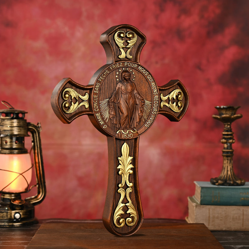 Miracle Medal Wooden Double Sided Wood Carving