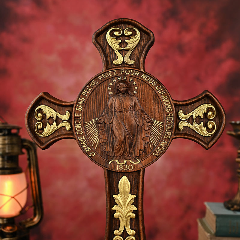 Miracle Medal Wooden Double Sided Wood Carving