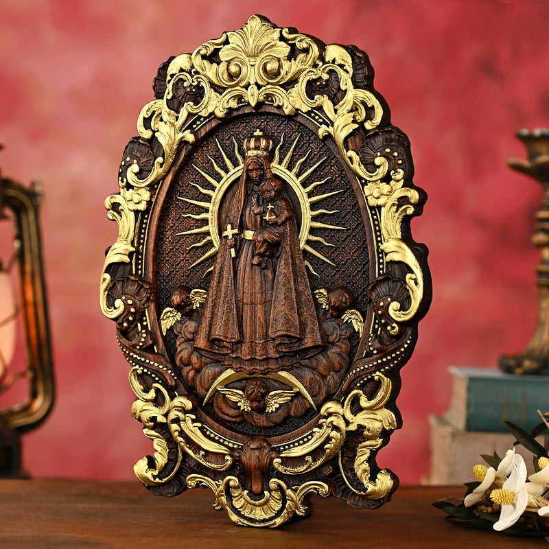 Madonna and Child Wooden Carving -- Gilt Carving Craftsmanship, Carrying the Light of Faith