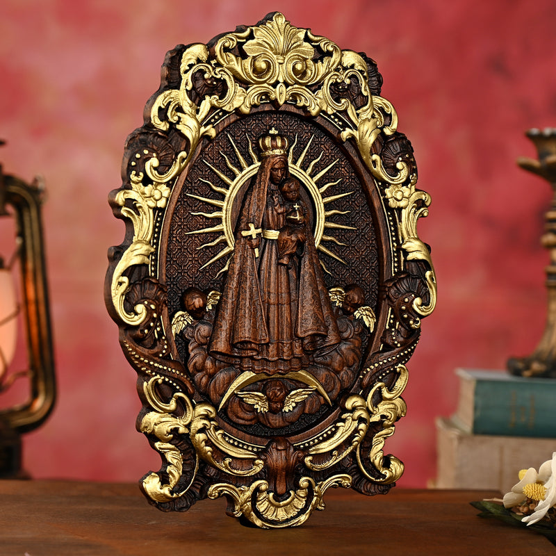 Madonna and Child Wooden Carving -- Gilt Carving Craftsmanship, Carrying the Light of Faith