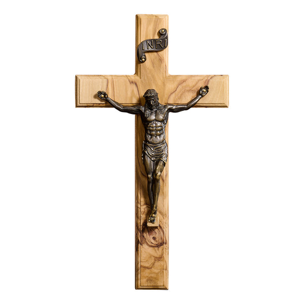 Olive Wood Crucifix with Bronze Corpus: A Bridge to Sacred Devotion