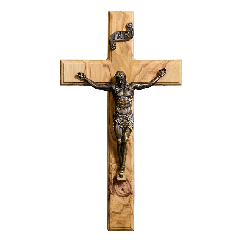 Olive Wood Crucifix with Bronze Corpus: A Bridge to Sacred Devotion