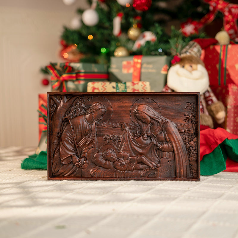 Nativity Scene Wood Carved Plaque, Religious Wall Decor, Christmas Gift