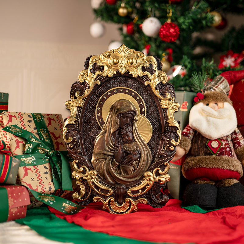 Mother Mary with Baby Jesus Wood Carving Decor