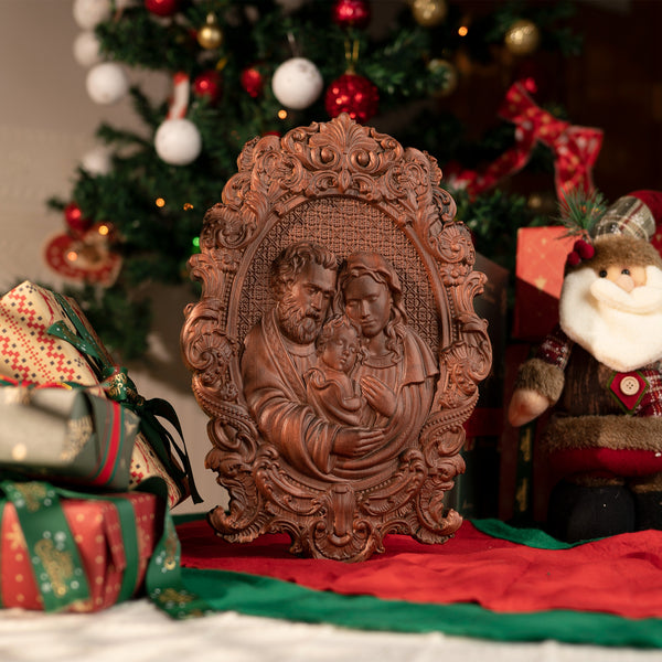 Bgcopper Holy family Nativity Wood Carving Gift Religious Family Wall Decor