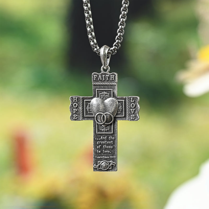 S925K Silver "Faith, Hope, Love" Cross Necklace with Bible Verse