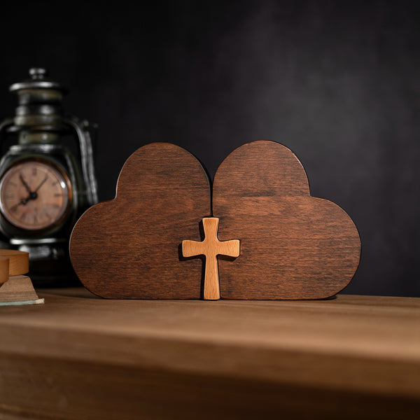 Double Heart Cross Wooden Ornament - Fill the Home with Love