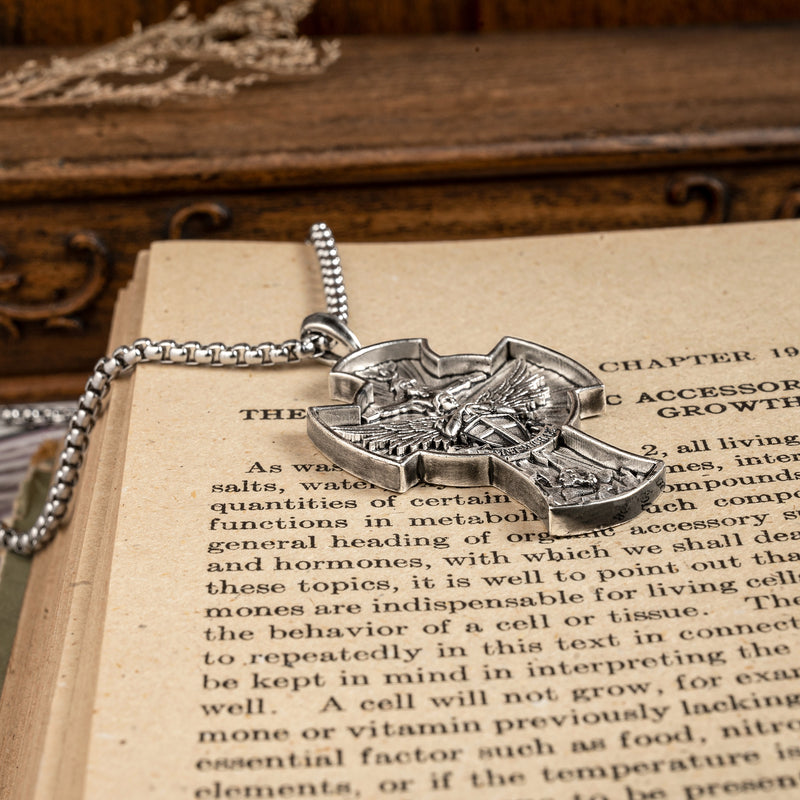 925K Sterling Silver Trinity and Archangel Dragonslayer Cross Necklace