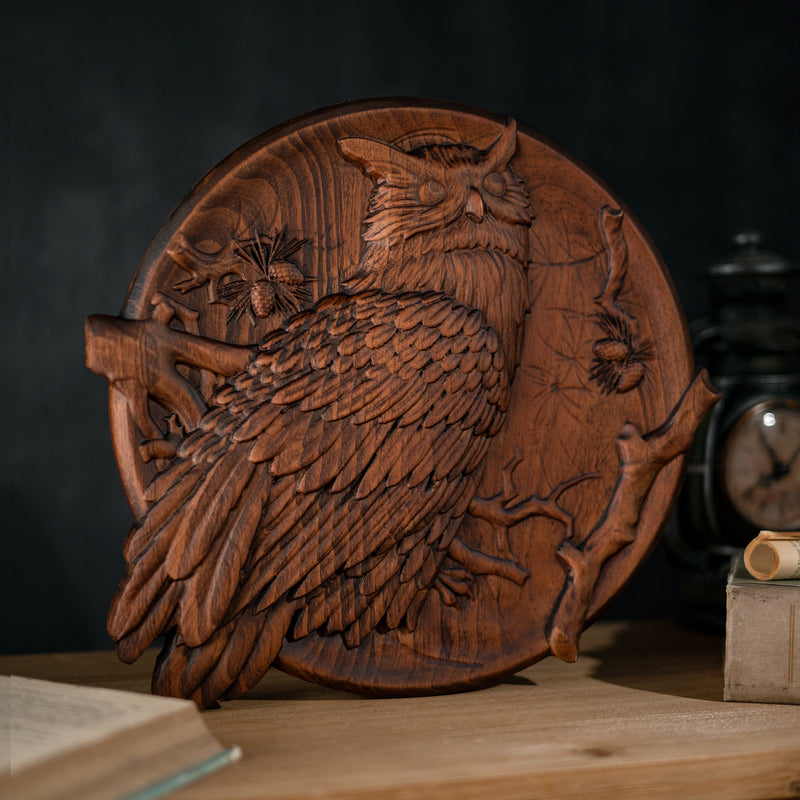 Owl wood carving - Wood Wall Decor