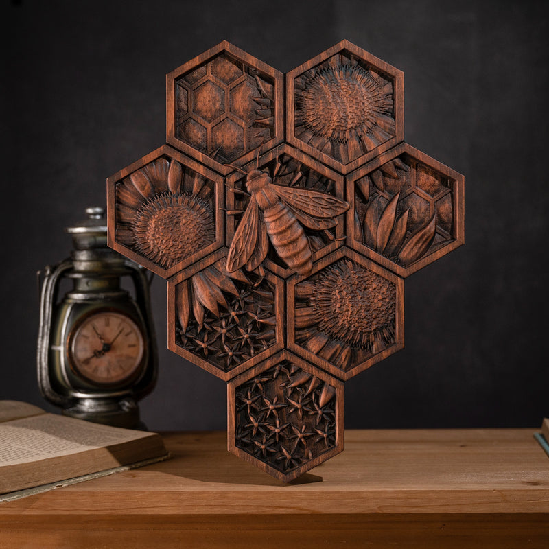 New Arrivals Handmade Wood Bee Wall Decor - Gardening Gift for Nature Lovers & Beekeepers