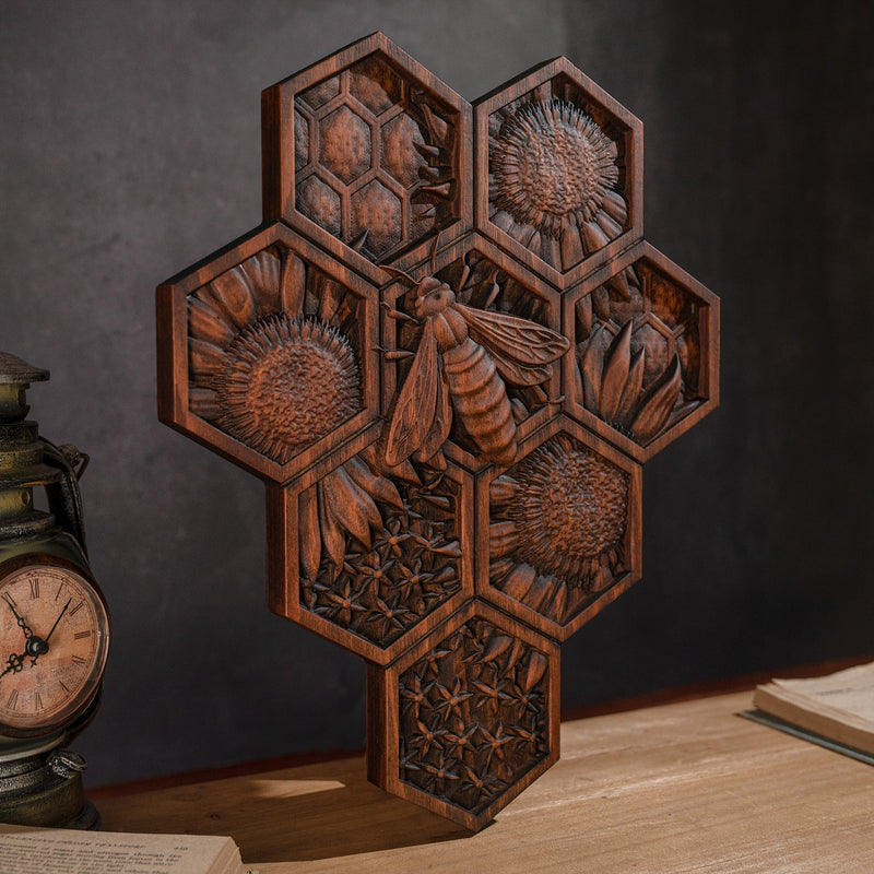 New Arrivals Handmade Wood Bee Wall Decor - Gardening Gift for Nature Lovers & Beekeepers