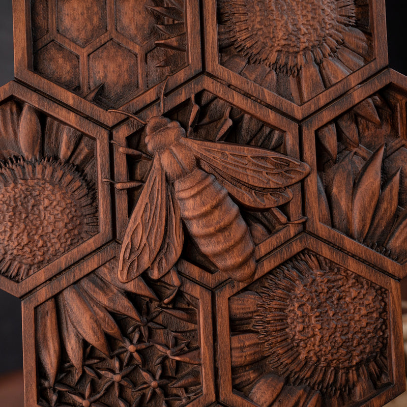 New Arrivals Handmade Wood Bee Wall Decor - Gardening Gift for Nature Lovers & Beekeepers