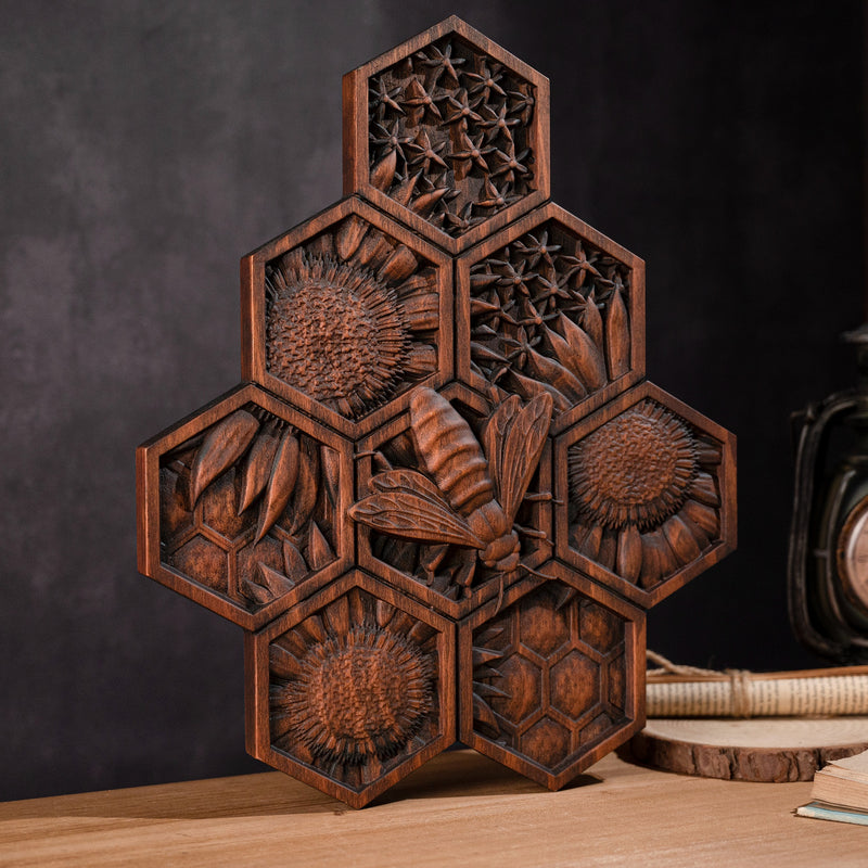 New Arrivals Handmade Wood Bee Wall Decor - Gardening Gift for Nature Lovers & Beekeepers