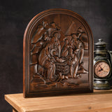 Natural beech nativity scene wood carving plaque