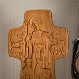 Good Shepherd Crucifix Wood Carving Religious Gift - Endless Care and Guidance