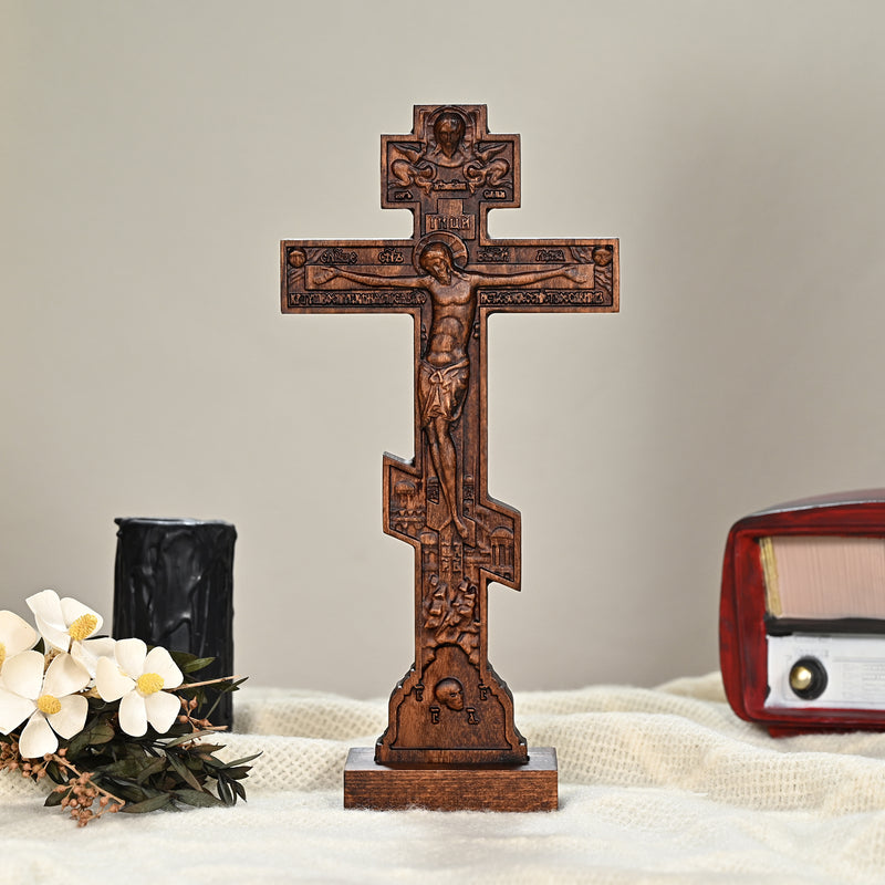 Orthodox Crucifixion Crucifix Wooden Tabletop Ornament