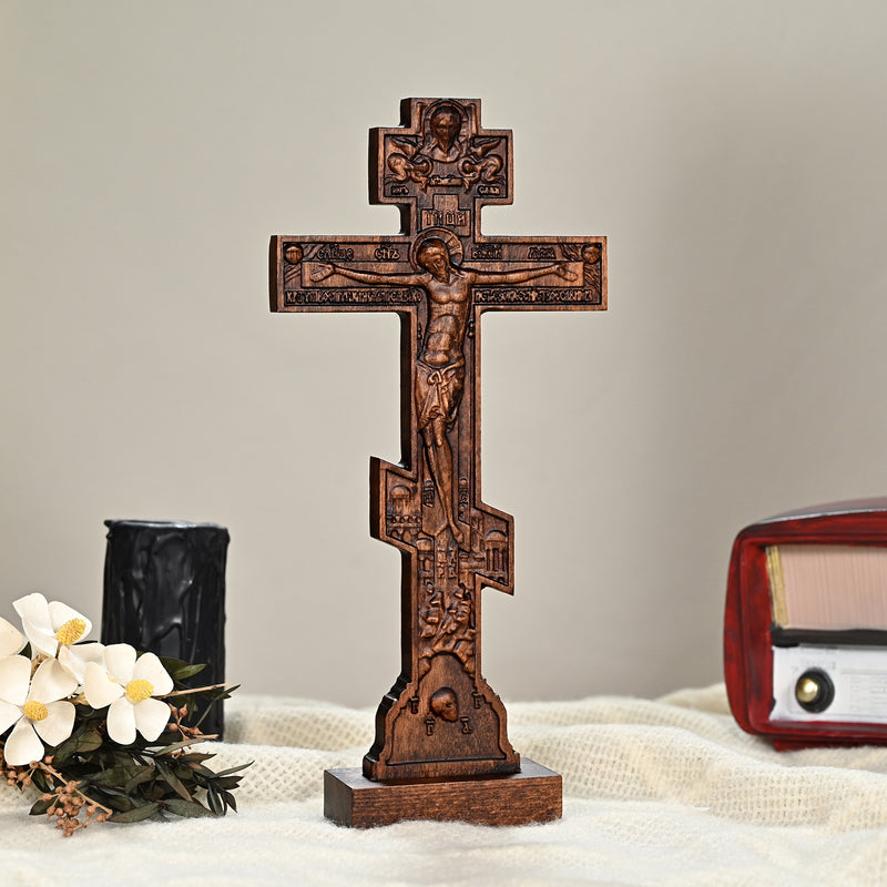 Orthodox Crucifixion Crucifix Wooden Tabletop Ornament