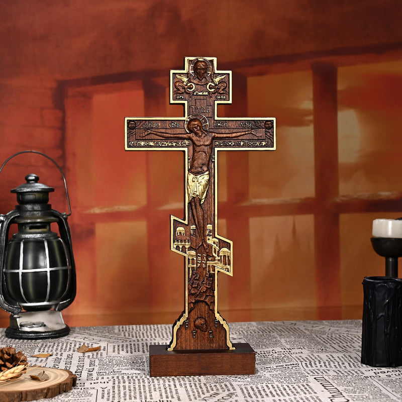 Orthodox Crucifixion Crucifix Wooden Tabletop Ornament