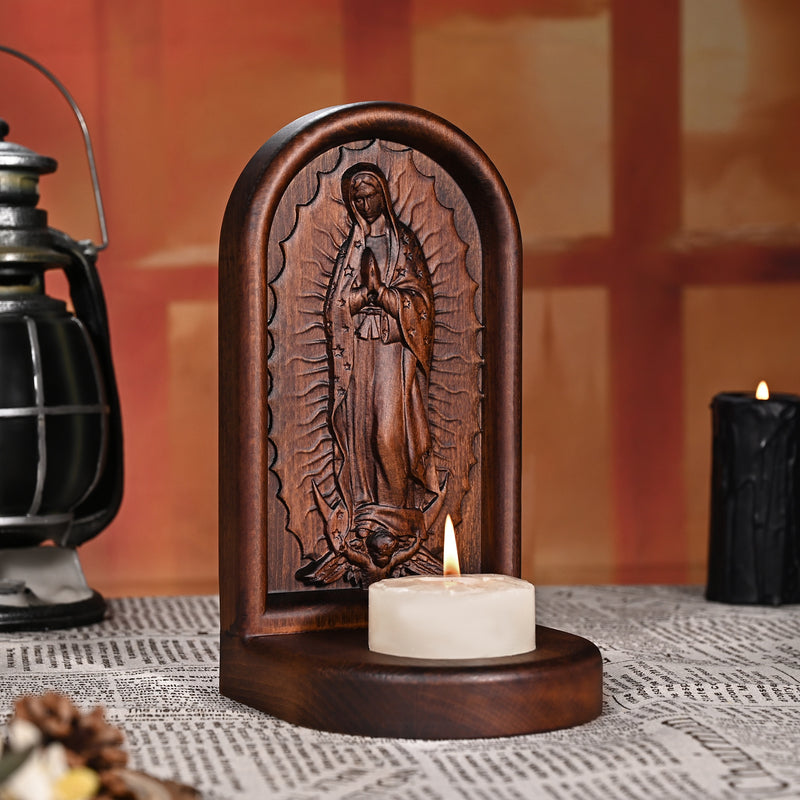 Guatalupe Wooden Candlestick Tabletop Prayer Ornament