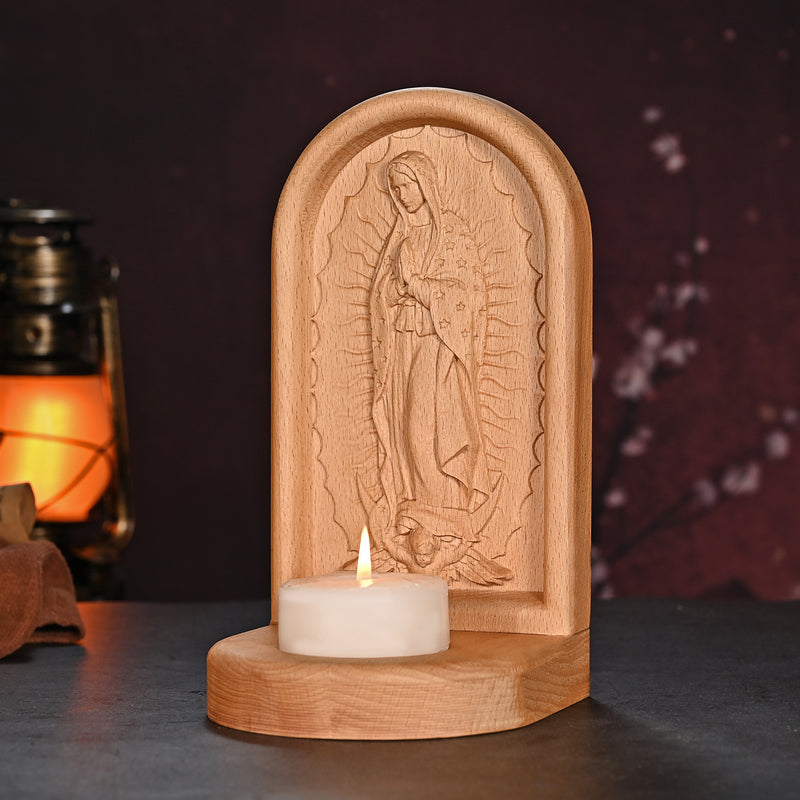 Guatalupe Wooden Candlestick Tabletop Prayer Ornament