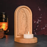 Guatalupe Wooden Candlestick Tabletop Prayer Ornament