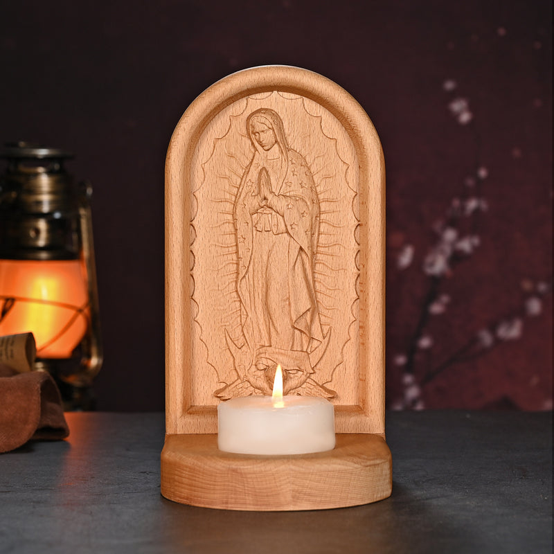 Guatalupe Wooden Candlestick Tabletop Prayer Ornament
