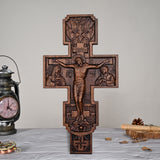 Eastern Orthodox Crucifixion Cross Wall Decor - Faith & Redemption Theme Wooden Carved Wall Hanging