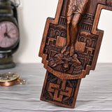 Eastern Orthodox Crucifixion Cross Wall Decor - Faith & Redemption Theme Wooden Carved Wall Hanging