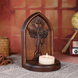 Archangel Michael Wooden Candlestick Tabletop Prayer Ornament