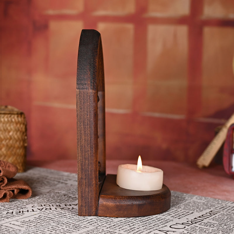 Archangel Michael Wooden Candlestick Tabletop Prayer Ornament