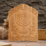 Hand-Carved Beech Wood Menorah & Olive Tree Plaque – Jewish Faith Home Décor