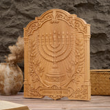 Hand-Carved Beech Wood Menorah & Olive Tree Plaque – Jewish Faith Home Décor