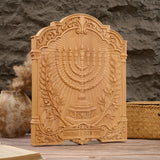 Hand-Carved Beech Wood Menorah & Olive Tree Plaque – Jewish Faith Home Décor