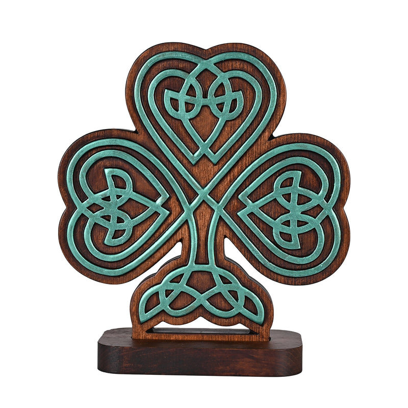 Celtic Knot Beechwood Clover Tabletop Ornament - Symbol of Christian Faith and Divine Blessings