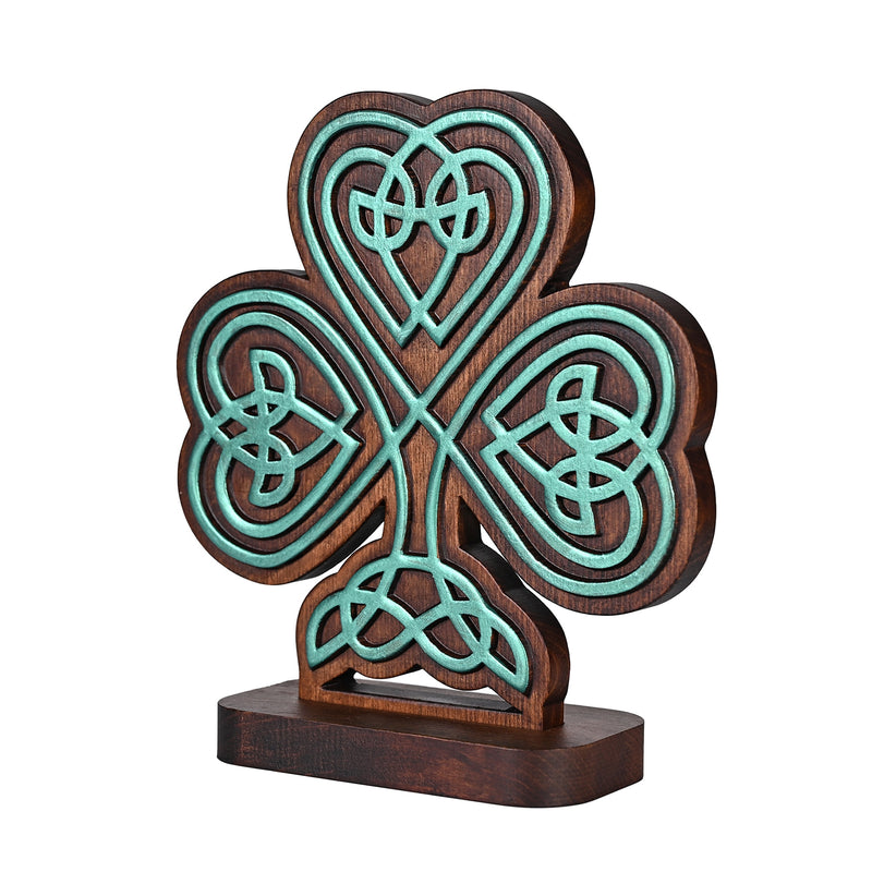 Celtic Knot Beechwood Clover Tabletop Ornament - Symbol of Christian Faith and Divine Blessings