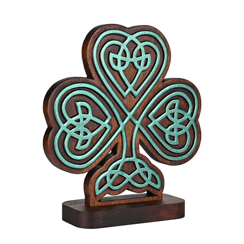 Celtic Knot Beechwood Clover Tabletop Ornament - Symbol of Christian Faith and Divine Blessings