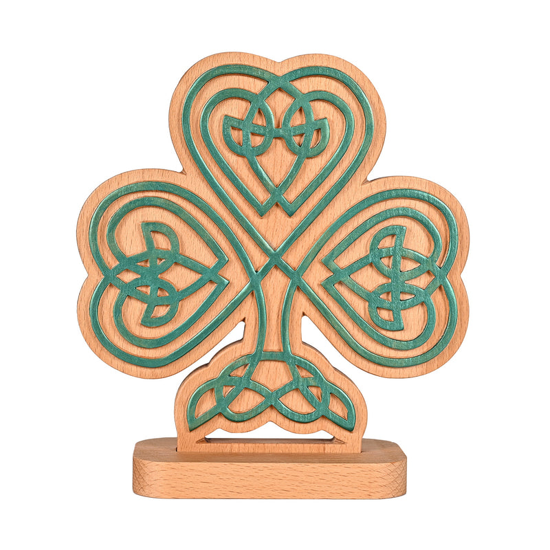 Celtic Knot Beechwood Clover Tabletop Ornament - Symbol of Christian Faith and Divine Blessings