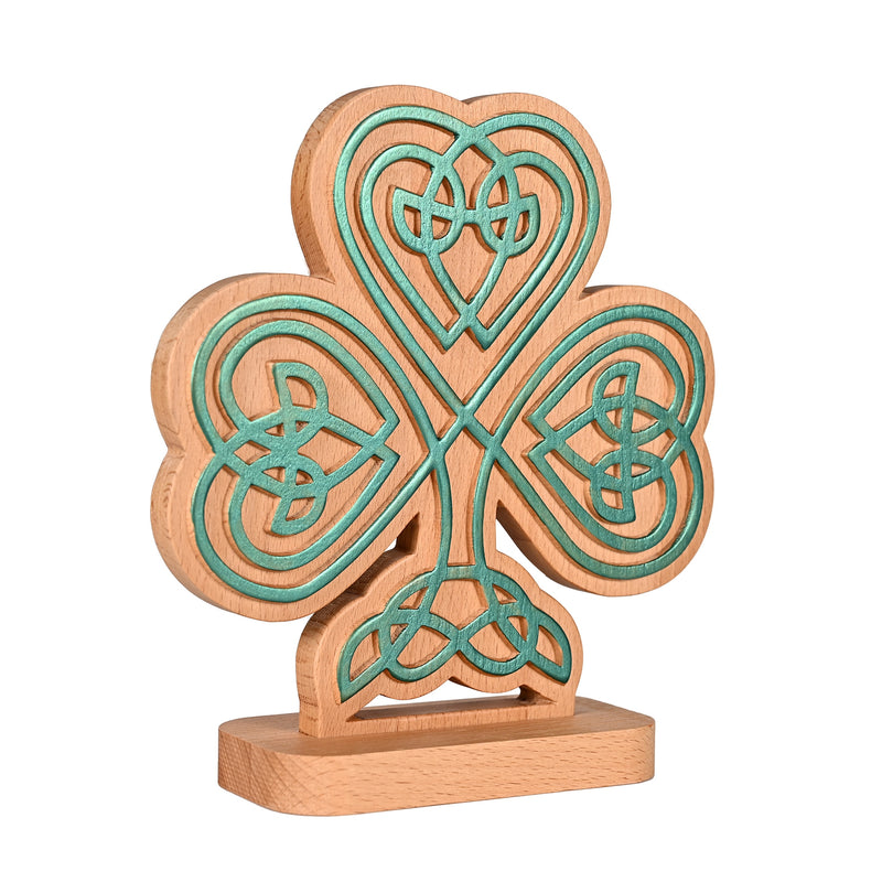Celtic Knot Beechwood Clover Tabletop Ornament - Symbol of Christian Faith and Divine Blessings