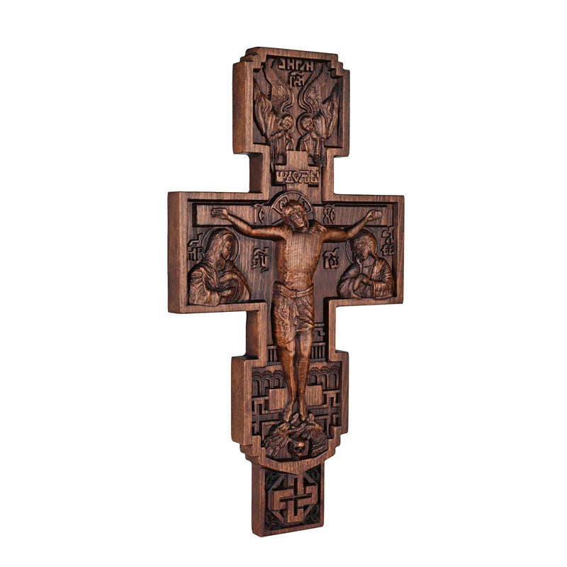 Eastern Orthodox Crucifixion Cross Wall Decor - Faith & Redemption Theme Wooden Carved Wall Hanging