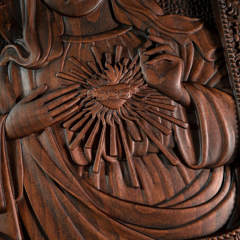Immaculate Heart of Mary Wooden Mary statuary Christian home decor Our Lady birthday religious gift