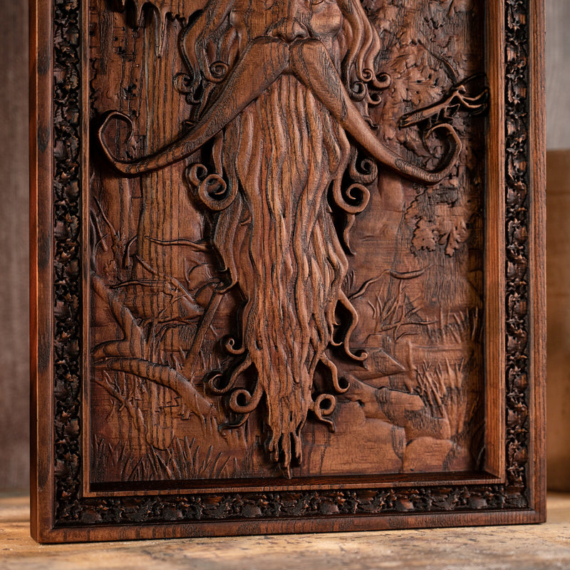 Natural Ash Magician Wood Carving Artwork