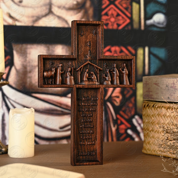 Nativity Scene Crucifix Wooden Wall Decoration