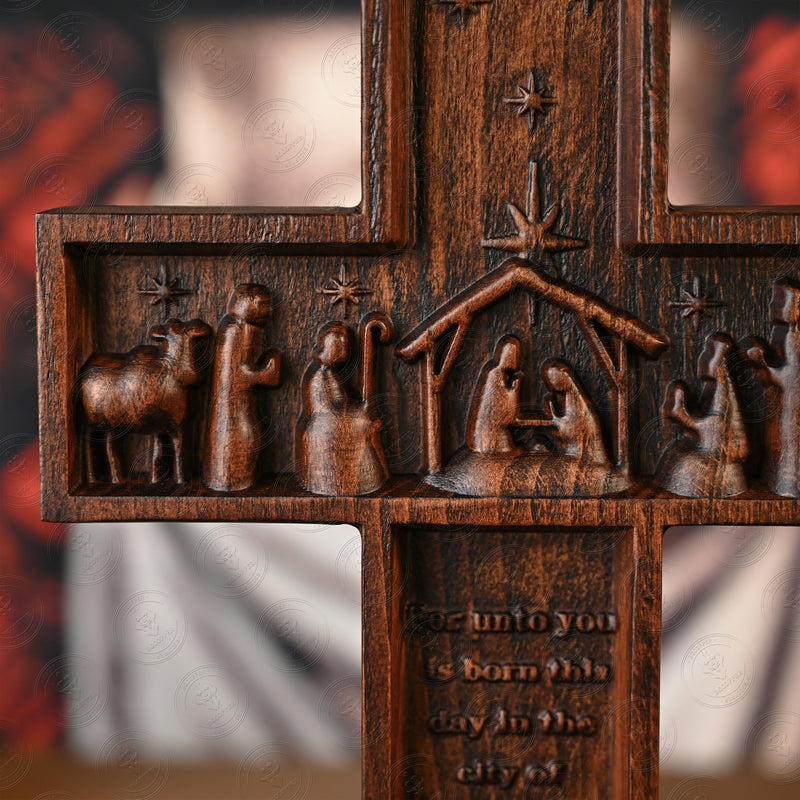Nativity Scene Crucifix Wooden Wall Decoration