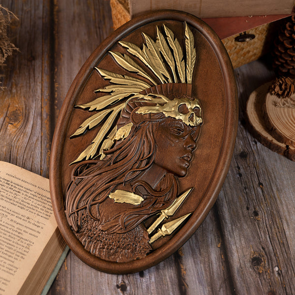 Native American Indian woman natural wood carving decoration, native day gift