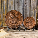 Joseph and Baby Jesus wood carving plaque - Father‘s day gift