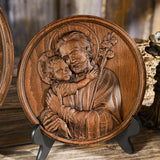 Joseph and Baby Jesus wood carving plaque - Father‘s day gift