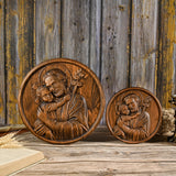 Joseph and Baby Jesus wood carving plaque - Father‘s day gift