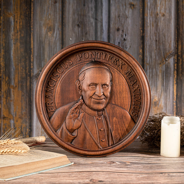 Pope Francis Religious Icon Wooden Sculpture